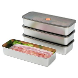 XDCY 4pcs Stainless Steel Bacon Tray with Lid Fridge Organizer for Food Storage Fruits Vegetables Meat Kitchen Organization Airtight Container