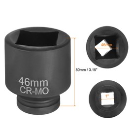 HARFINGTON 4 Point Square Socket 1" Drive 46mm Metric Square Impact Socket CR-MO Blackening Standard Wheel Sleeve Pneumatic Sleeve Tool for Auto Repair Mechanical Maintenance Home Use