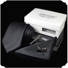 Jemigins Men's Necktie, Pin, Cuffs, Button, Chief, Business, Job Hunting, Weddings, School Entrance Ceremonies, Graduations, After-parties, Funerals, Parties, Father's Day, Gift Box Included, Black