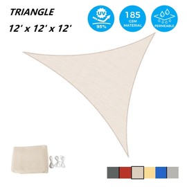 AsterOutdoor Sun Shade Sail Triangle 12' x 12' x 12' UV Block Canopy for Patio Backyard Lawn Garden Outdoor Activities, Cream