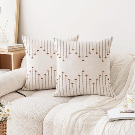 Joyfol Day Boho Throw Pillow Covers 18 x 18 inch Set of 2, Neutral Woven Decorative Couch Pillow Covers, Textured Sofa Cushion Case for Modern Farmhouse Home Decor, Beige and Brown