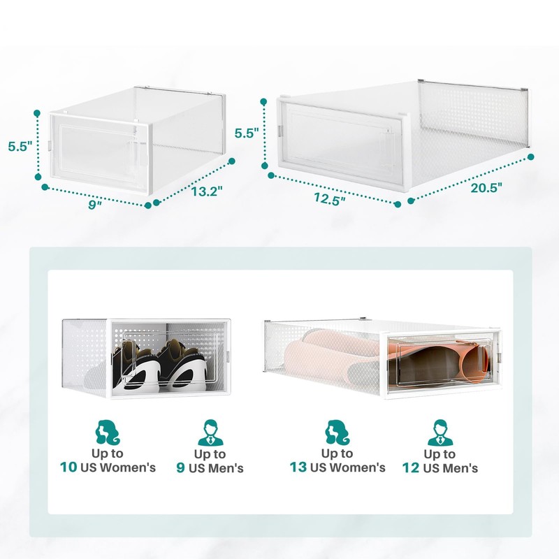 PARANTA 8-Piece Boot and 12-Piece Shoe Storage Box, Stackable Clear