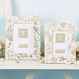 Two's Company Beachcomber Set of 2 Hand-Carved Wood Photo Frames with Whitewash Finish, 4" x 6" and 5" x 7"