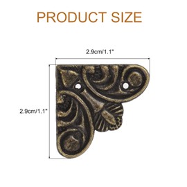 sourcing map 16pcs Vintage Flat Corner Bracket 1.1"x1.1" Decorative Metal Desk Corner Protectors with Screw for Box Cupboard Decorative Furniture Bronze