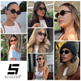 SCVGVER Retro Oval Sunglasses for Women Men, 90s Vintage Small Cat Eye Sun Glasses Y2k Trendy Narrow Shades, UV Protection
