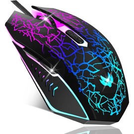 Gaming , Rechargeable  Computer , 7-Color LED Light,   with 6 Silent Click Buttons, 3 Adjustable 2400 DPI   for Laptop,PC,, Black - Color: Wired LED Black