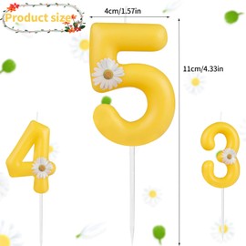 FUNCANDLE Yellow Number 4 Candle,Happy Birthday Candles,Daisy Flower Themed Birthday Candles for Girl Baby Showe Anniversary Decorations Party Supplies Number 4 Candle