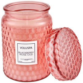 Voluspa Blackberry Rose Oud Candle | Large Glass Jar Candle with Lid | 18 Ounces | 100 Hour Burn Time | All Natural Wicks and Coconut Wax for Clean Burning | Vegan | Hand-poured in the USA | Non-toxic
