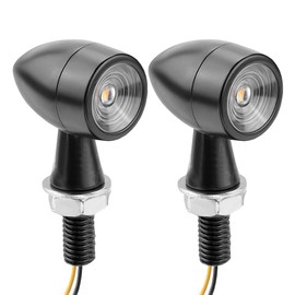 2 Pcs motorcycle retro lens tip tail metal shell turn signal light, LED flash tail light, suitable for motorcycle tail light.(Black)