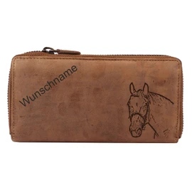 Greenburry Vintage Leather Women's Wallet Horse Design with Desired Name Brown 19 x 10 x 2.5 cm, Green, white, black, brown, silver, Vintage