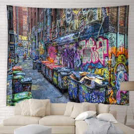 Colorful Graffiti Tapestry Abstract Messy Design Art Hip Hop Street Graffiti on Wall Grunge Style Home Decor Tapestries Wall Blanket For Bedroom Living Room Dorm(59.1 x 51 inches)