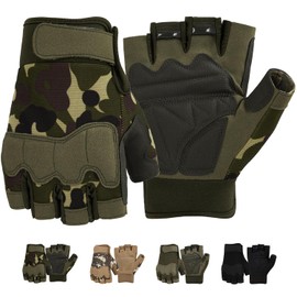 FIORETTO Fingerless Gloves for Airsoft Shooting Half Finger Hunting Hiking Cycling Driving Motorcycle Climbing Work Gloves Green Camo X-Large