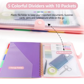 Clipboard Folio with Notepad, Multifunctional Clipboard Folder with Storage, 5 Folders with 11 Pockets, Waterproof Organizer with Refillable Notepad 40 Pages, Lightweight, Button Closure (Macron Pink)