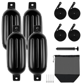 LOINTAIN Boat Fenders 4 Pack,6.5"x23" Boat Bumpers for Docking with 4 Ropes, Inflatable Ribbed Marine Pontoon Boat Fender Bumper for Docks with 1 Storage Bag, 1 Air Pump and 4 Needles