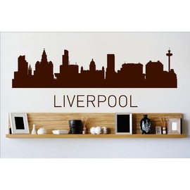 Decal – Vinyl Wall Sticker : Liverpool Skyline City View Beautiful Scene Landmarks, Buildings & Water Bedroom Bathroom Living Room Picture Art Peel & Stick Mural Size : 8 Inches X 32 Inches - 22 Colors Available