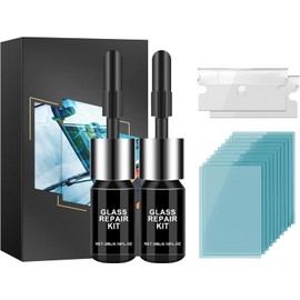 Windshield Repair kit,Windshield Crack Repair Kit 2 Bottles Car Glass Repair Kit Windshield Chip Repair Kit Cracks Gone Glass Repair Fluid Quick Fix for Chips,Cracks,Bulls-Eye,Star-Shape Cack (Black)