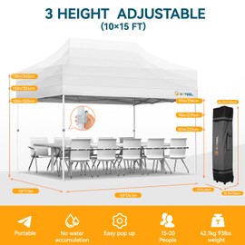 Hoteel 10x15 Pop Up Canopy Tent Heavy Duty Without Sidewalls, Waterproof Party Tent, Easy Set-up Commercial Instant Tents with Roller Bag & Sandbags, Hexagonal Leg (1-Year Warranty)