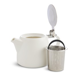 Fino 3-Cup Unity Flat-Top Teapot; Fine White Porcelain with 18/8 Stainless Steel Infuser, White, 17.25-Ounce Capacity