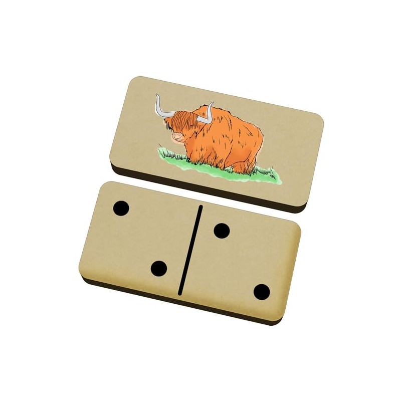 Azeeda 'Highland Cow In Long Grass' Domino Set & Box