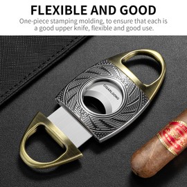 CIGARLOONG Cigar Cutter, Stainless Steel Straight Cut Cutter, Cigar Guillotine Double Blade Cutter up to 57 Ring Gauge with Gift Box,Gifts for Men (Gold)