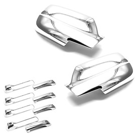 alittlepanda Triple Chrome Polished Stick-On Side Door Mirror+Handle Cover Overlay Compatible with 2005-2010 Grand Cherokee