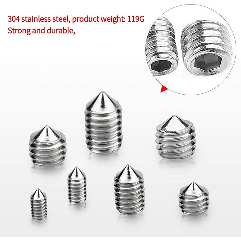200 Pieces Cone Point Grub Screws M3 M4 M5 M6