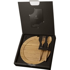 RIVERET RV-406BSF Dinner Plate, Large Cutlery Set, Bamboo Dishwasher-Safe, Brown
