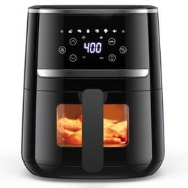 5QT Air Fryer, 8-In-1 Air Fryer with Perspective Window, Air Fryers Oil Free Touch Screen Low Noise, 50 Recipes Cookbook, Timer & Temperature Control, Compact Air Fryers, Black