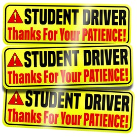 Student Driver Magnet for Car - Extra Strong Hold - 9.72" by 3.24" - 3 Pack - Essential Magnetic New Driver Sticker Signs - Remind Others to Please Be Patient - Bright & Reflective Sign for Rookies