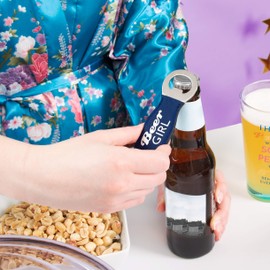 Pavilion Gift Company Blue Beer Girl Stainless Steel Bottle Opener Keychain, 5.5"