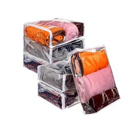 6 Packs Clear Zippered Storage Bags Sweater Bags,Storage Organizer Bags for Clothes,Zippered Clothing Storage Bags for Sweater, Blanket,Bedsheet,Linen,Bedding,Books (16 * 12 * 4 Inch)