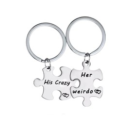 'His Crazy/Her Weirdo' Puzzle Piece Matching Keychains Set for 2, Couples Keyrings (Stainless Steel) Miss Fit Boutique