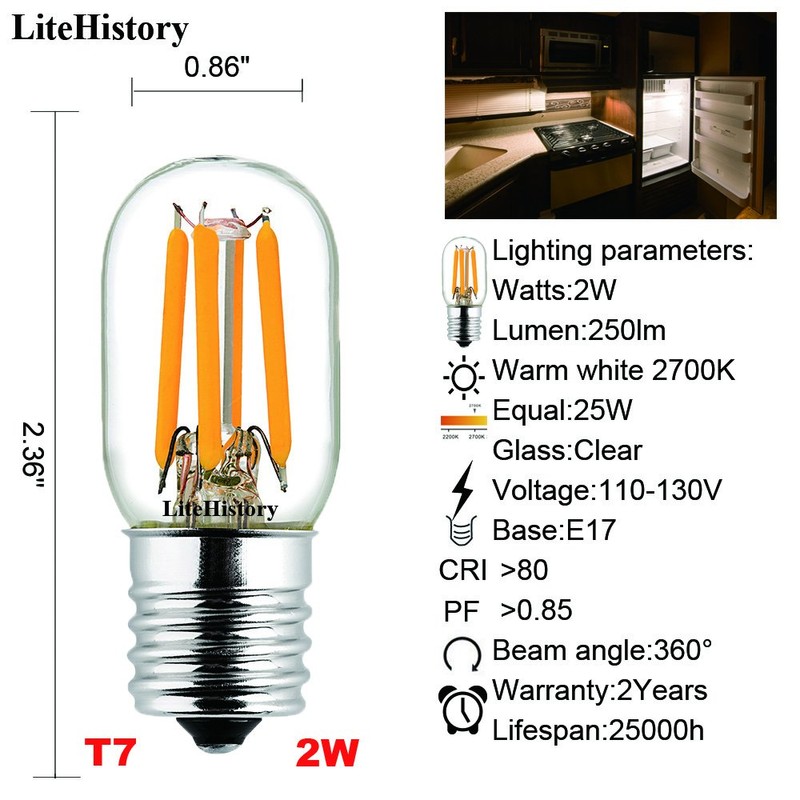 LiteHistory E17 led Bulb ETL 25w Appliance t7 led Bulb