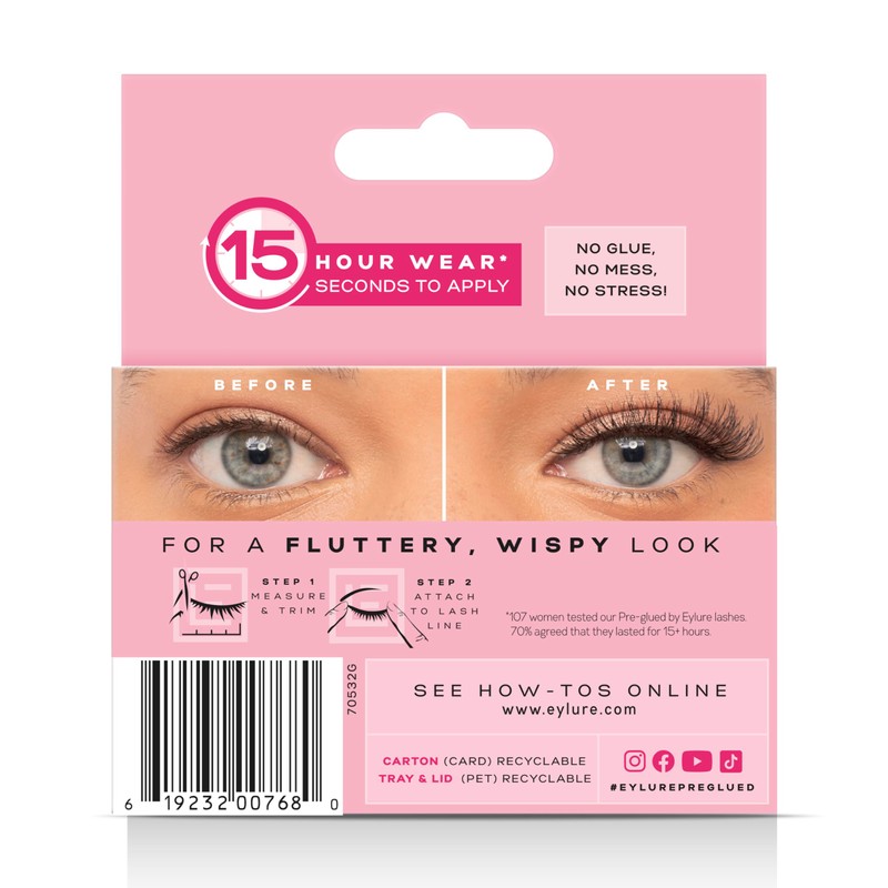 Eylure Pre-Glued Wispy Light Texture Eyelashes, No.117, Twin Pack