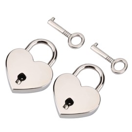 2 Pieces Small Heart Shaped Padlock with Key Mini Lock for Luggage Diary Book Jewelry Box Silver