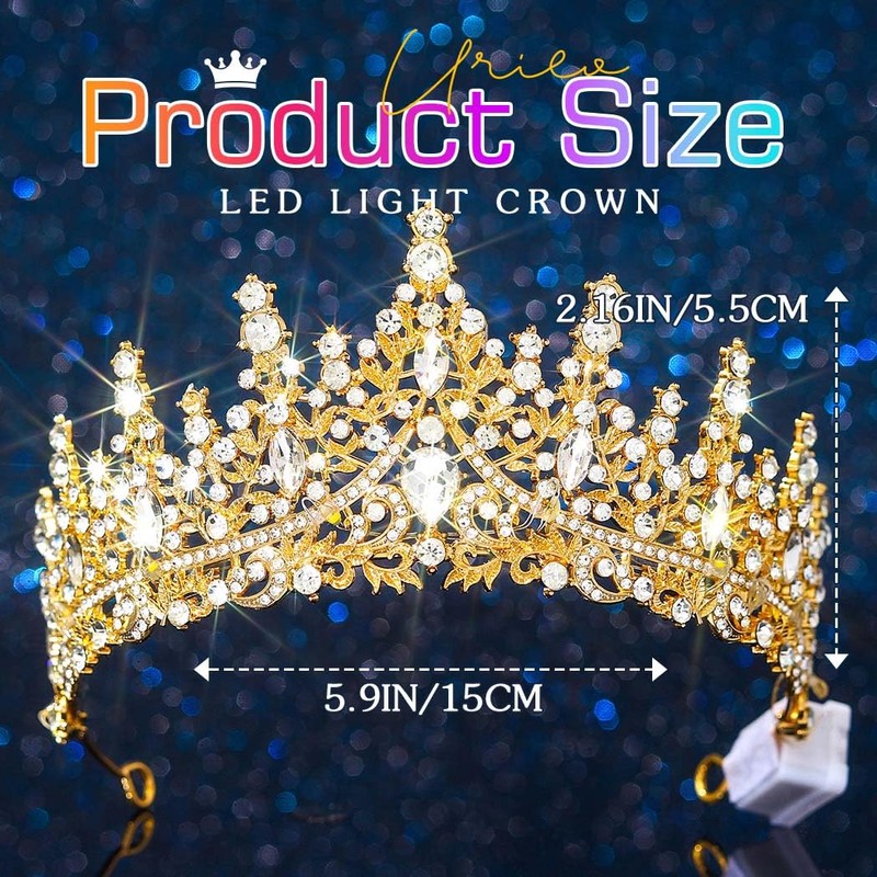 Urieo Light up Queen Crown LED Rhinestone Tiaras with Comb