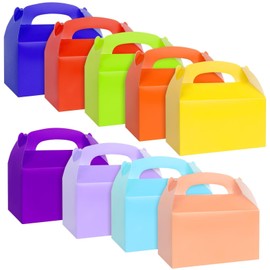 Rcybeo 18 PCS Gable Treat Boxes for Party, 9 Colors Candy Boxes for Kids Birthday, Snack Goodie Treat Bags for Wedding Favors, Baby Shower, 6.3 x 3.5 x 3.5 Inches