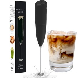 Hand Mixer Milk Frother for Coffee - Hatisan Frother Handheld Foam Maker for Lattes, Electric whisk Drink Mixer Mini Foamer for Cappuccino, Frappe, Matcha, Hot Chocolate (Black)