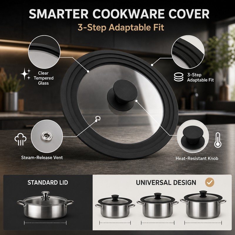 Universal Silicone Glass Pot Lid with Steam Vent, 16-32cm