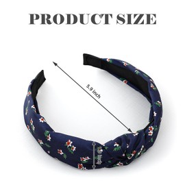 Yonchic 3-Piece Flower Printed Knotted Headbands for Women & Girls, Fashion Wide Floral Headband for Thin & Thick Hair, Summer Cute Top Knot Head Band (Black & Blue & Red)