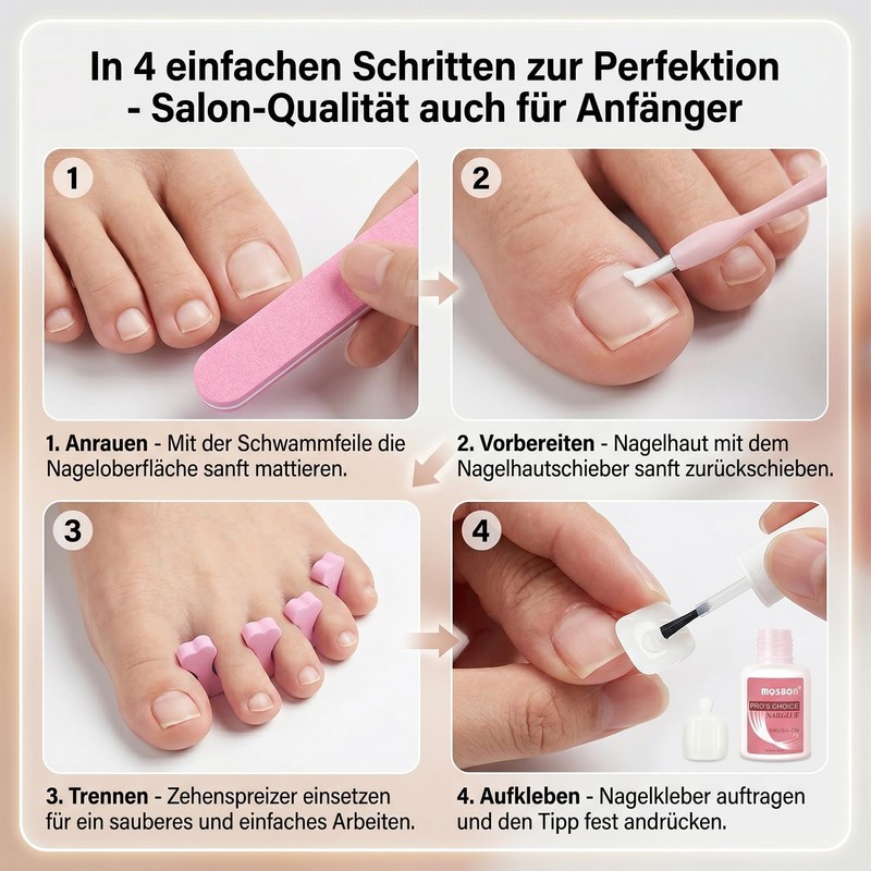Pack of 120 Glue-On Artificial Toenails - White Square Natural