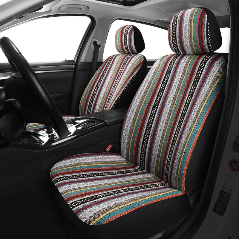 VarCozy Baja SaddleBlanketSeatCoversFullSet, Front SeatCovers and Split RearBenchSeatCoversforSedan, SUV,Truck,Universal Stripe