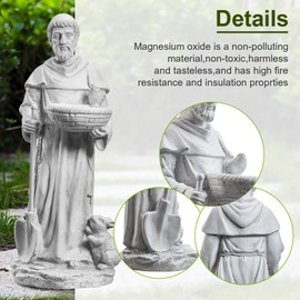 BESBLEE St Francis 28.7Inch Tall Large Garden Outdoor Religious Statue and Sculptures for Home Decor Birdfeeder All Season Yard Patio Lawn Hallway Sculpture Magnesium Oxide Stone