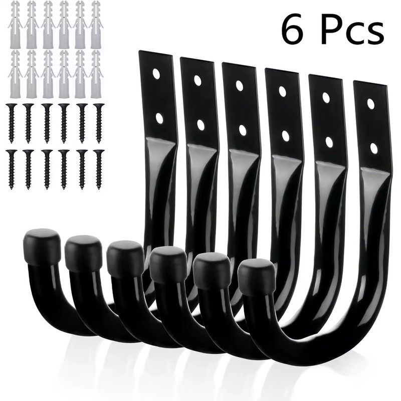 6-Pack Heavy-Duty Garage J Hooks with Rubber Tips, 4.72 x