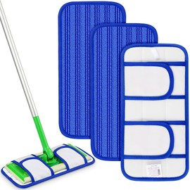 Reusable Mop Pads Compatible with Swiffer Sweeper Mops-12 Inch Washable Microfiber Wet Pads Refills Dry Sweeping Cloths Heavy Duty Mop Head Replacement for Wet Dry Floor Cleaning, 3 Pack of Blue