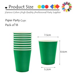 16pcs Green Paper Cups 9 Ounce Solid Color Paper Cups,Disposable Party Cups Tableware Birthday Decorations Cups for Him,Her,Men,Women,Adults Tea Party,Drinking Cups for Party Birthday Supplies