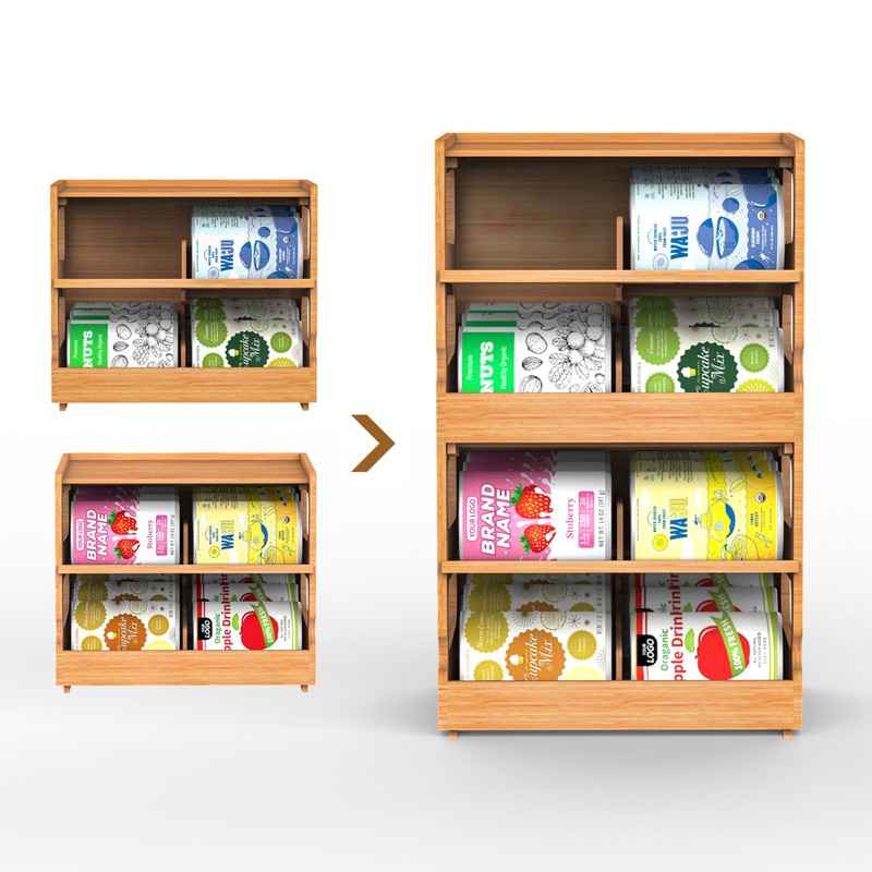 Teamkio Can Organizer for Pantry, Bamboo Pantry Organizer, 2 Tier
