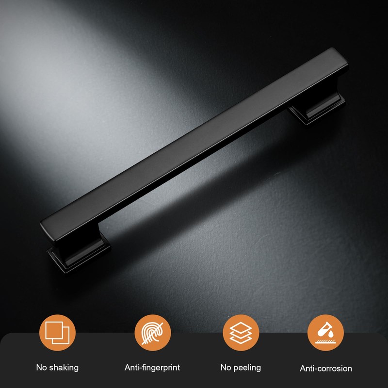 Probrico 5 Pack Matte Black Kitchen Cabinet Pulls 6.3 Inch