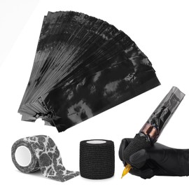 ATOMUS 200pcs Große Tattoo Stift Tasche Schwarz mit 2pcs Selbstklebende Bandagen Einweg Plastikabdeckung Taschen Drahtlose Tattoo Stift Tasche Tattoo Maschine Zubehör