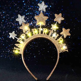 Aceorna Light Up Stars Headbands LED Gold Birthday Hairbands Glowing Happy Birthdays Crowns Head Bands Glitter Birthday Hair Accessories for Women